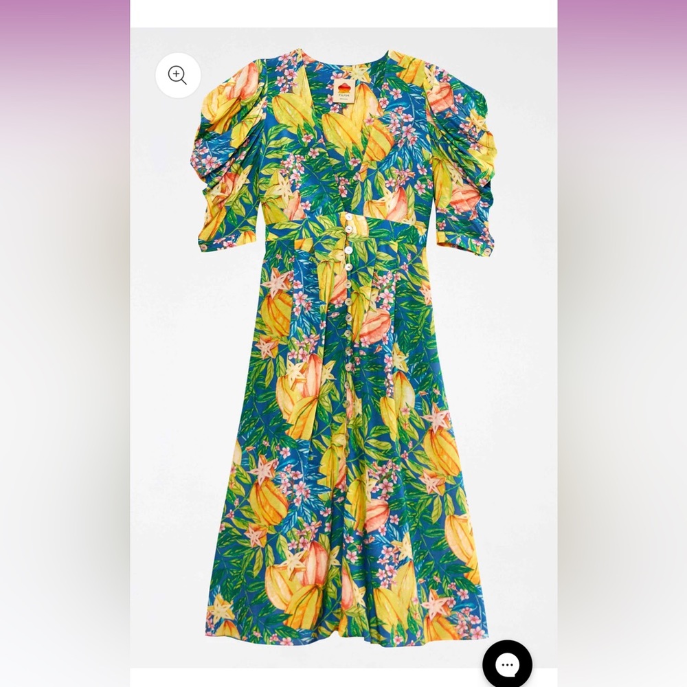 FARM Rio Star Fruit Puff Sleeve Midi Dress Sz M